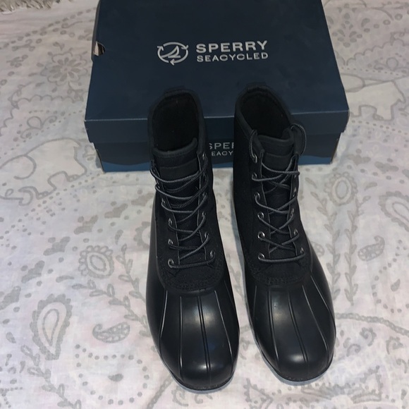 Sperry Saltwater Codura Black Duck Boots Waterproof Size 10 with Box - Picture 1 of 9